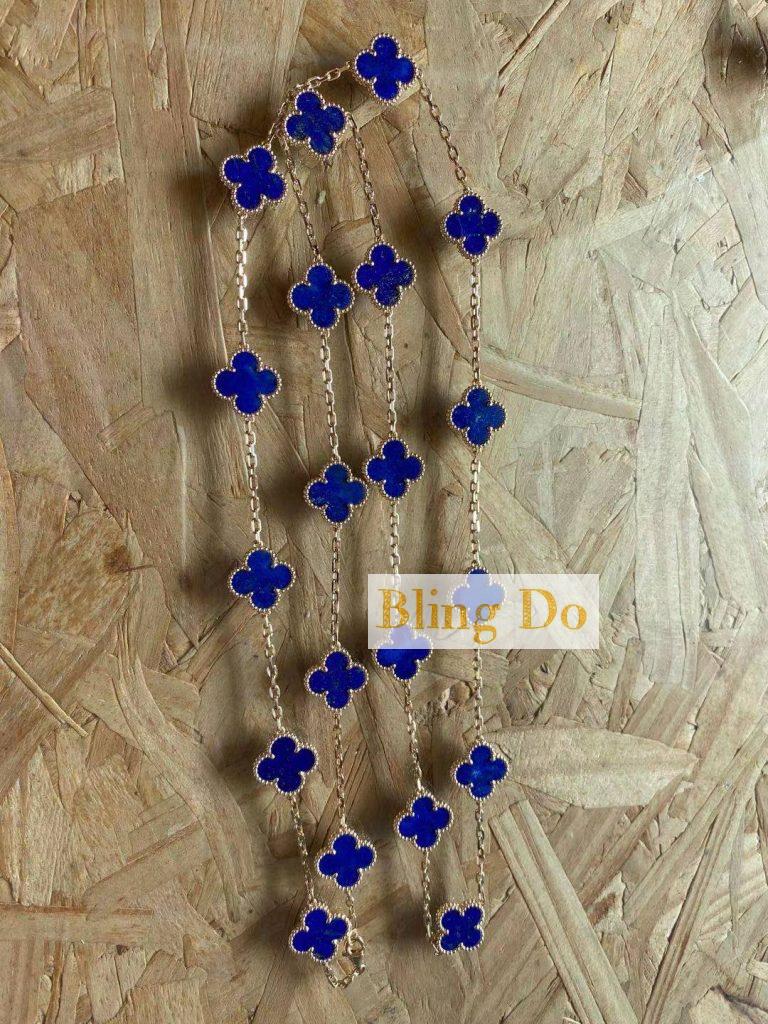Van Cleef & Arpels 18K YG 20 Motif Lapis Lazuli Alhambra Necklace