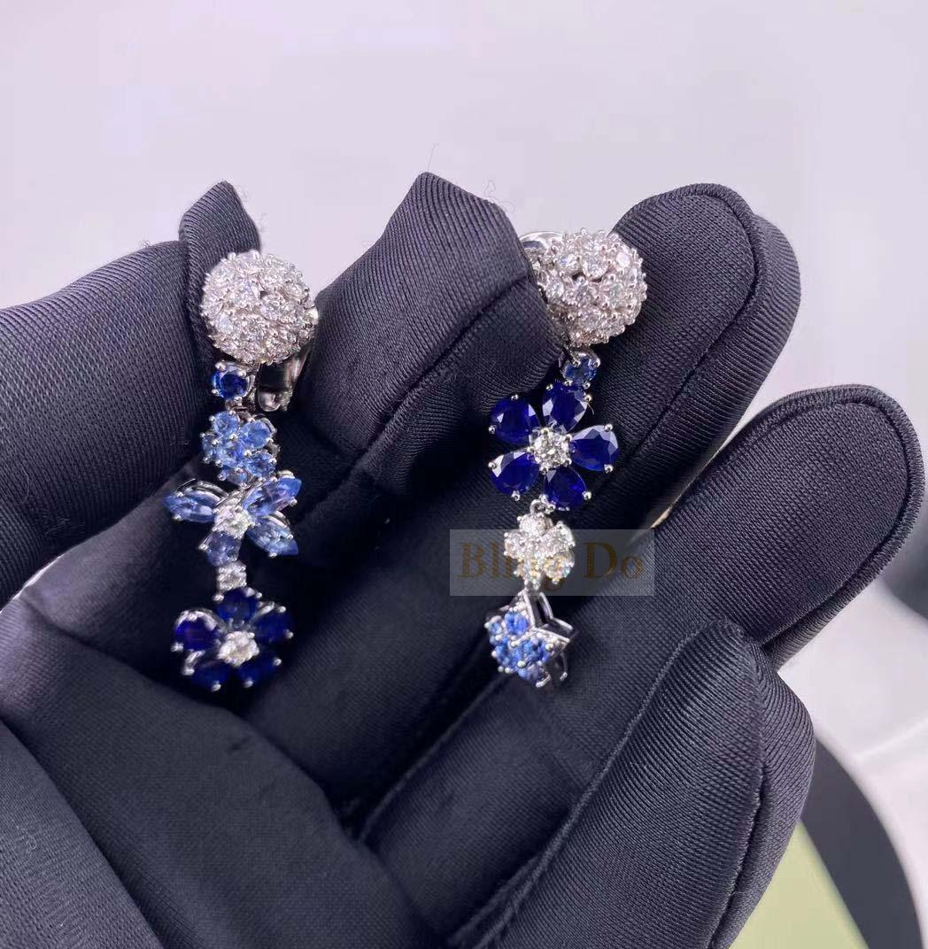 Blue Sapphire Gemstone Necklace with Flower design in 18K White